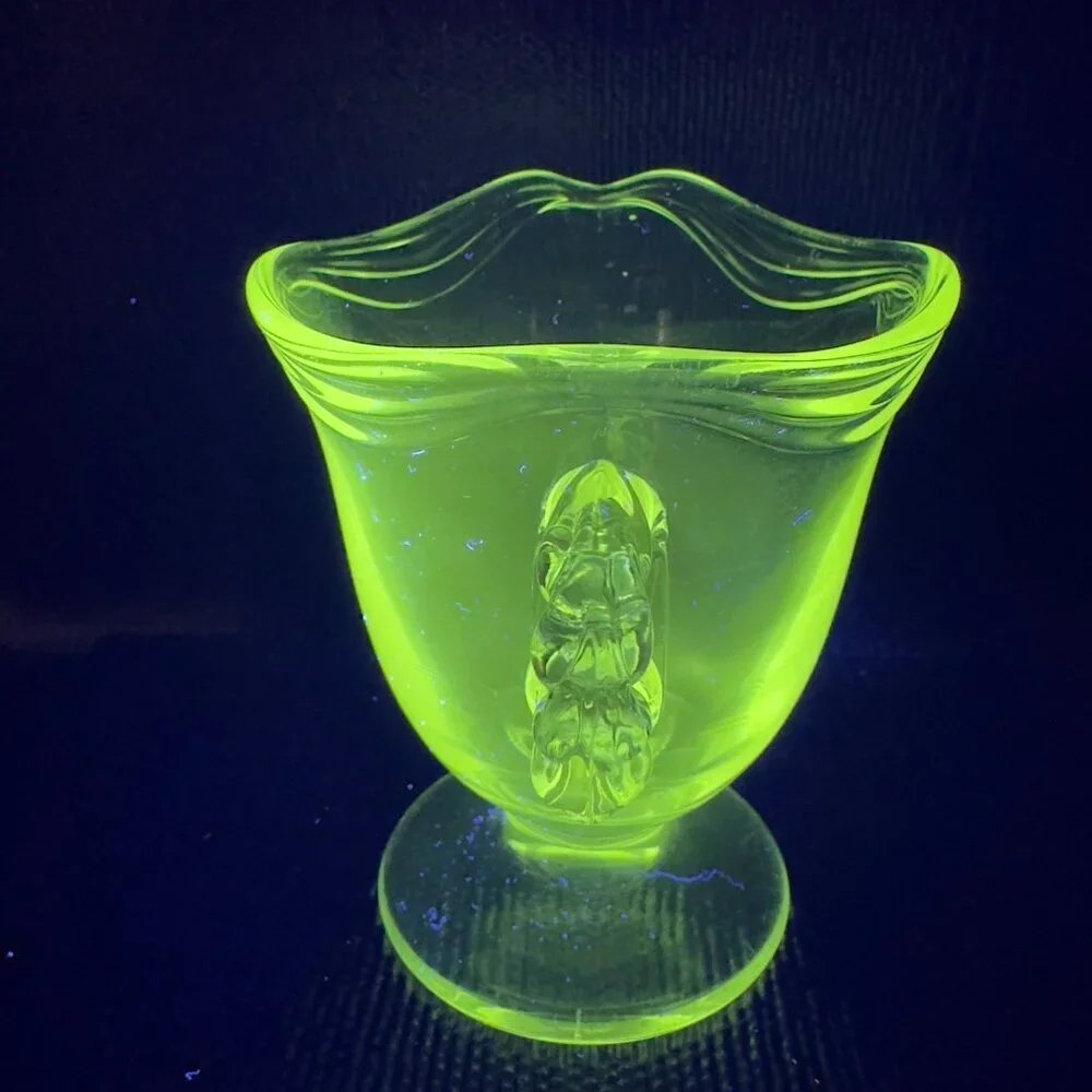 1930s Fostoria Coronet Clear Glass Creamer Small Pitcher Manganese 365nm UV Glow